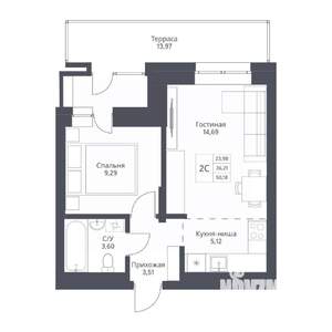 2-к квартира, вторичка, 50м2, 2/24 этаж