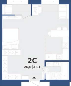 2-к квартира, вторичка, 46м2, 6/9 этаж
