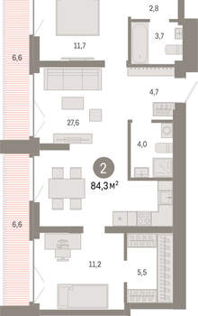 2-к квартира, вторичка, 84м2, 8/23 этаж