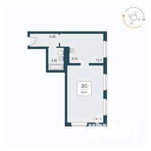 1-к квартира, вторичка, 46м2, 5/26 этаж