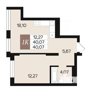 1-к квартира, вторичка, 40м2, 5/10 этаж