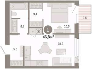 1-к квартира, вторичка, 47м2, 10/14 этаж