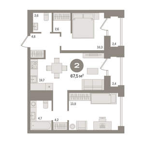 2-к квартира, вторичка, 67м2, 26/30 этаж