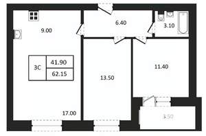 3-к квартира, вторичка, 62м2, 2/9 этаж