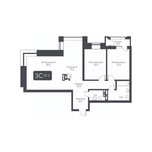3-к квартира, строящийся дом, 87м2, 23/30 этаж