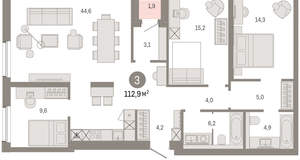 3-к квартира, вторичка, 113м2, 5/24 этаж