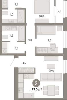 2-к квартира, вторичка, 67м2, 7/15 этаж