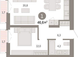 1-к квартира, вторичка, 47м2, 4/23 этаж