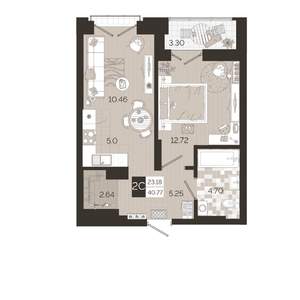 2-к квартира, вторичка, 41м2, 22/25 этаж