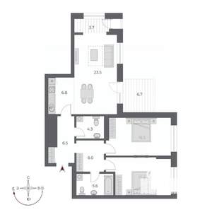 3-к квартира, вторичка, 95м2, 19/20 этаж