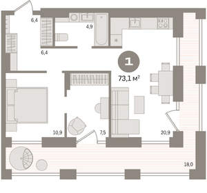 1-к квартира, вторичка, 73м2, 15/17 этаж