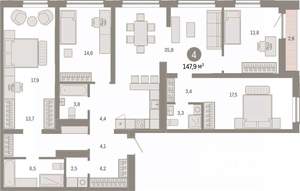 4-к квартира, вторичка, 148м2, 4/15 этаж
