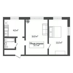 2-к квартира, вторичка, 38м2, 1/2 этаж