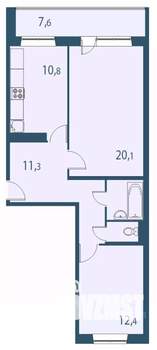 2-к квартира, строящийся дом, 62м2, 1/17 этаж