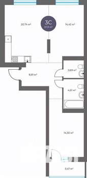 3-к квартира, вторичка, 67м2, 3/18 этаж