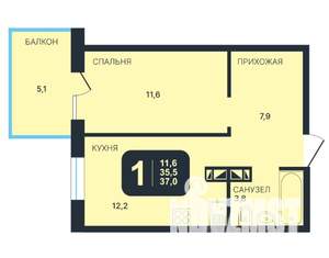 1-к квартира, вторичка, 37м2, 6/17 этаж