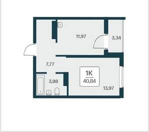 1-к квартира, вторичка, 41м2, 2/25 этаж