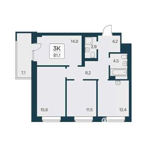 3-к квартира, вторичка, 81м2, 9/21 этаж