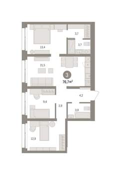 3-к квартира, вторичка, 77м2, 2/8 этаж