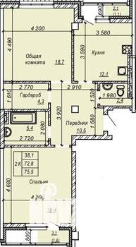 2-к квартира, строящийся дом, 76м2, 5/9 этаж