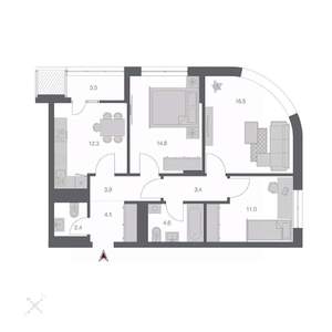 3-к квартира, строящийся дом, 76м2, 4/24 этаж