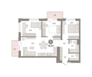 3-к квартира, вторичка, 78м2, 9/14 этаж