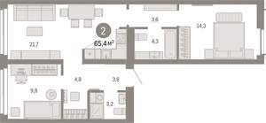 2-к квартира, вторичка, 65м2, 3/23 этаж
