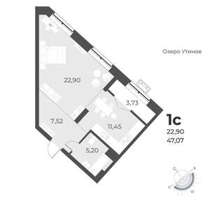 Студия квартира, вторичка, 47м2, 6/17 этаж