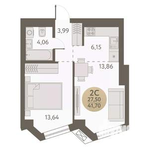 2-к квартира, вторичка, 42м2, 29/31 этаж