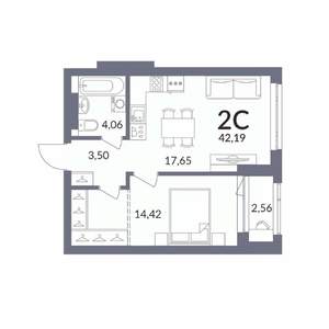 2-к квартира, вторичка, 42м2, 12/14 этаж