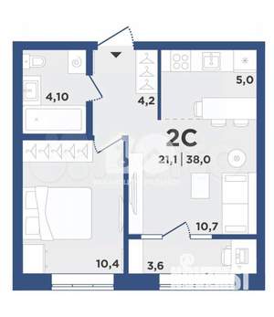 2-к квартира, вторичка, 38м2, 8/9 этаж