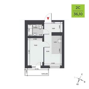 2-к квартира, строящийся дом, 36м2, 6/21 этаж