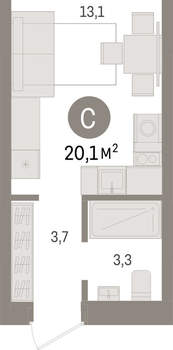 Студия квартира, вторичка, 20м2, 5/15 этаж