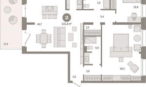 2-к квартира, вторичка, 131м2, 2/11 этаж