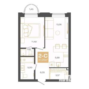 2-к квартира, вторичка, 47м2, 10/24 этаж