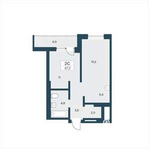 2-к квартира, вторичка, 47м2, 2/17 этаж