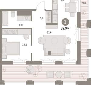 1-к квартира, вторичка, 83м2, 28/30 этаж