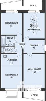 3-к квартира, вторичка, 87м2, 1/13 этаж