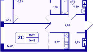2-к квартира, вторичка, 46м2, 10/26 этаж