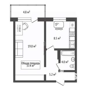 1-к квартира, вторичка, 37м2, 7/10 этаж