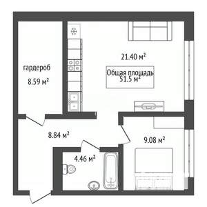2-к квартира, вторичка, 52м2, 5/7 этаж