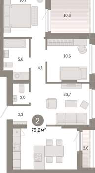 2-к квартира, вторичка, 79м2, 12/12 этаж