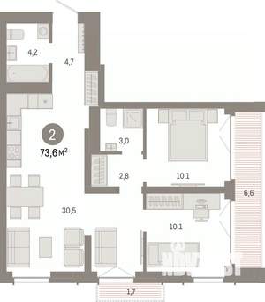 2-к квартира, вторичка, 74м2, 12/23 этаж