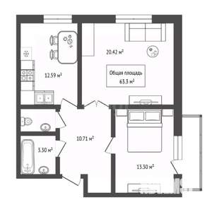 2-к квартира, вторичка, 63м2, 6/23 этаж