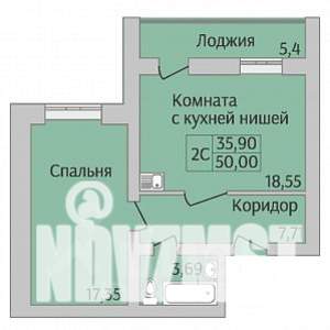 2-к квартира, строящийся дом, 50м2, 8/12 этаж