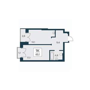 1-к квартира, вторичка, 49м2, 23/30 этаж