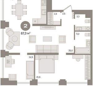 2-к квартира, вторичка, 87м2, 3/30 этаж