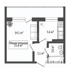 1-к квартира, вторичка, 26м2, 3/10 этаж