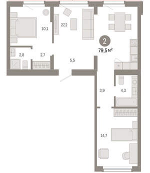 2-к квартира, вторичка, 80м2, 8/12 этаж