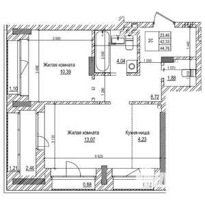 2-к квартира, строящийся дом, 42м2, 19/21 этаж